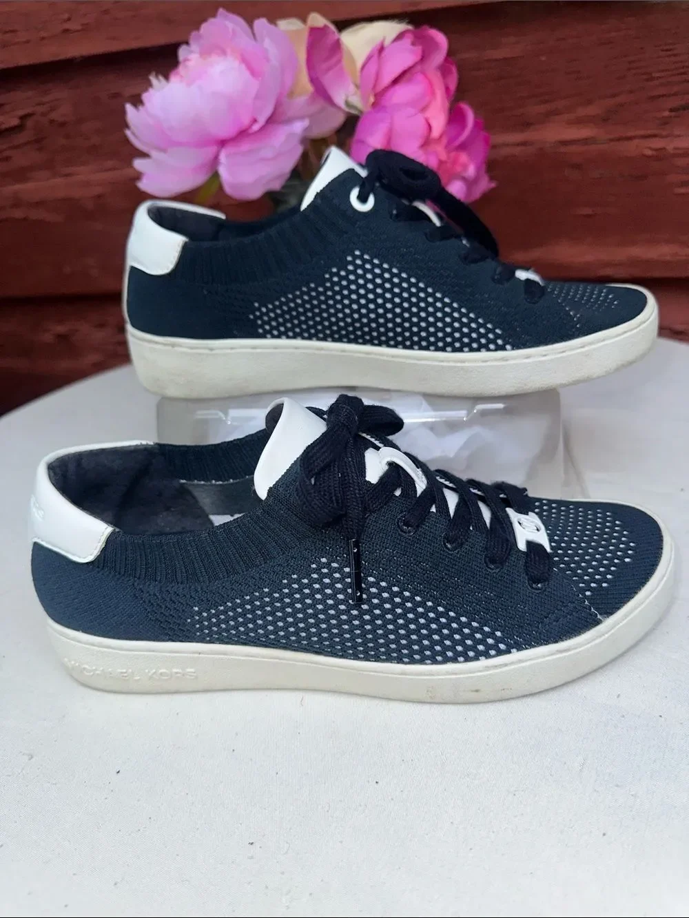 Michael Kors Blue and White Knit Lace-Up Sneakers